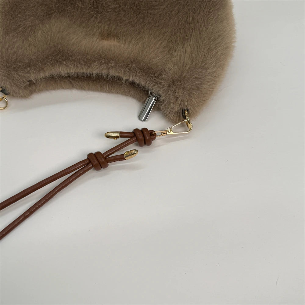 MOODS Soft Plush Crossbody Bags For Women 2025 Winter Warm Latest Luxury Designer Handbags Casual Street Shoulder Hobo Bag Lady