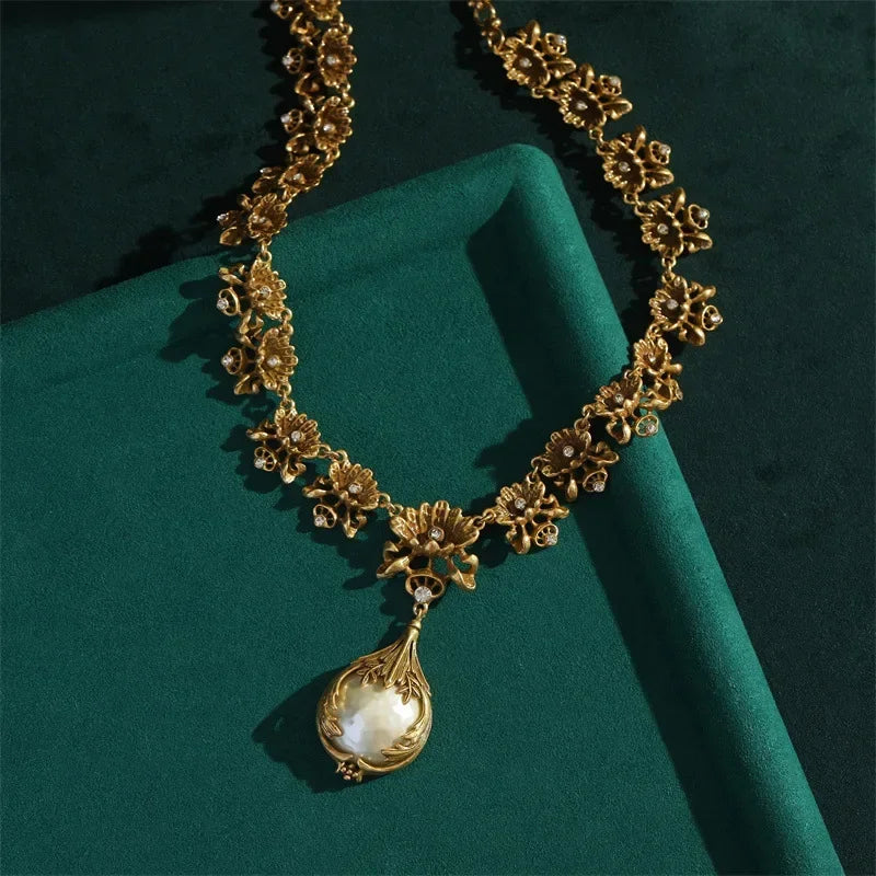 Baroque Style Freshwater Pearls Necklace Jewelry Sets For Women Gold Color Wedding Ring Set Bridal Nightwear Pendant 2025 Trend