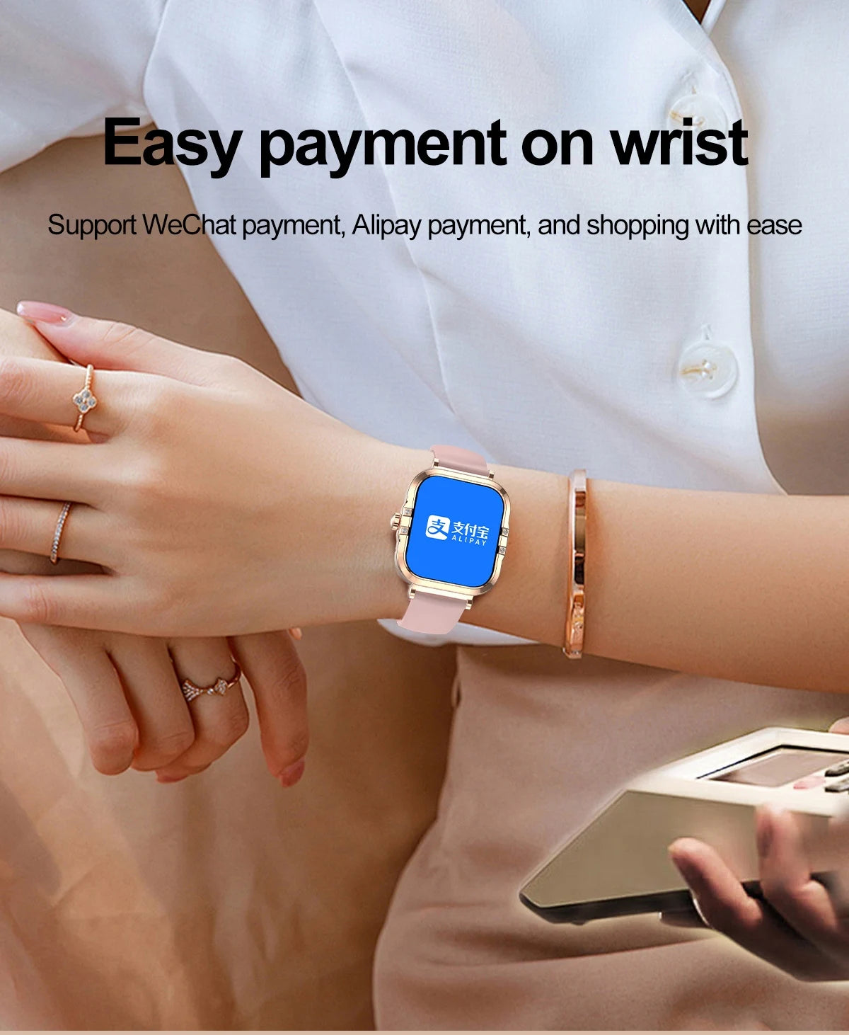 2026 best-selling women's smart watch, 1.75in, AMOLED HD screen, voice control, NFC, breathing exercises, women's health, SOS