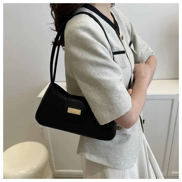 Minimalist Shoulder Bag for Women Simple Solid Color Underarm Bag Women's Buckle Handbag and Purse Fashion Small Top-handle Bags