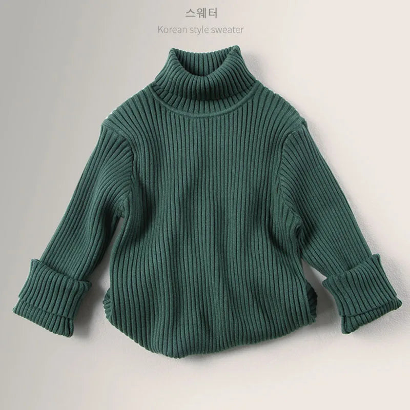 Otoño Invierno nuevos suéteres de cuello alto para bebés y niñas suéter para niños Top Color sólido bajo de punto suéteres ropa para niños