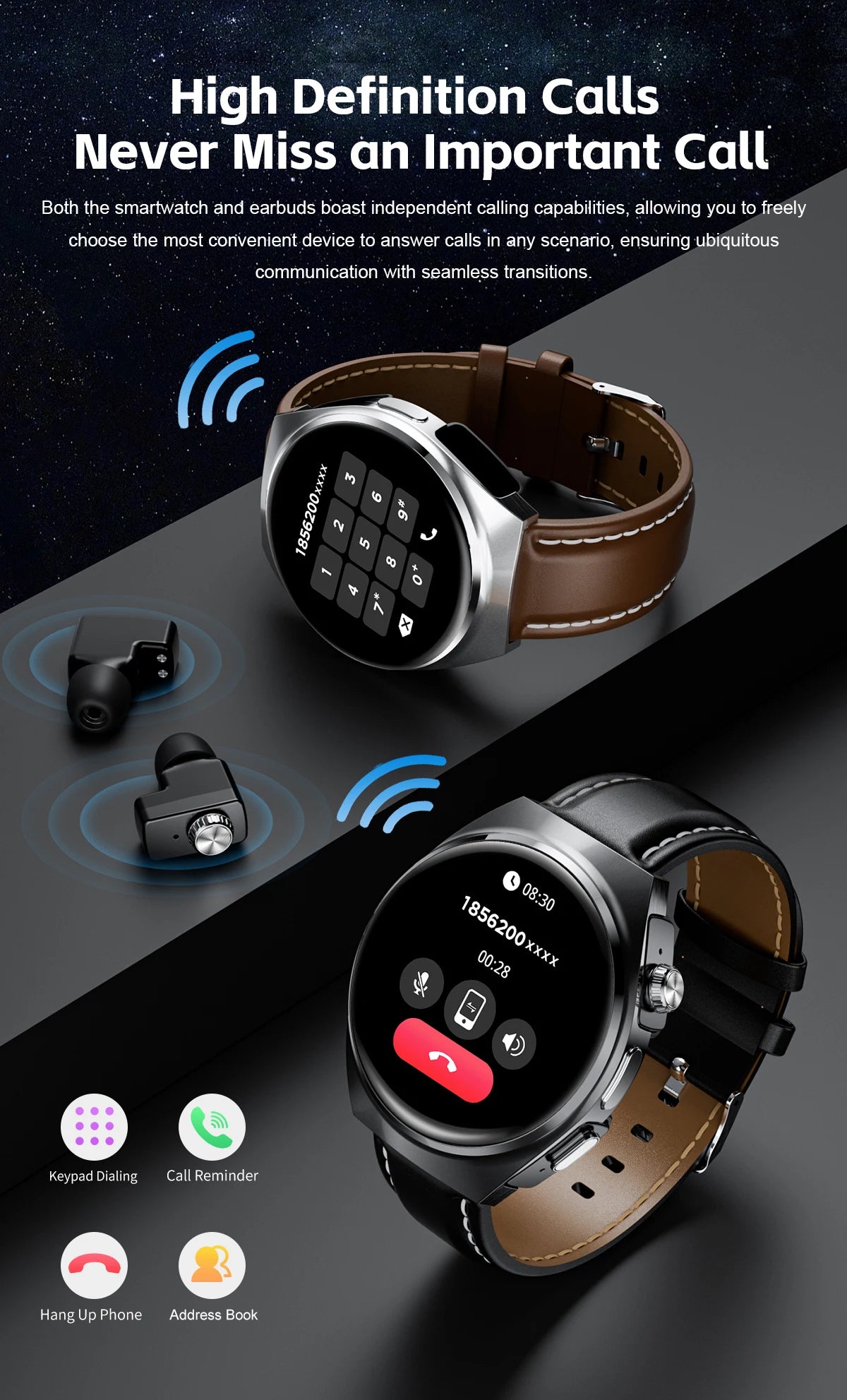 2024 New For HUAWEI Xiaomi Smart Watch With Earbuds TWS Bluetooth 2 in 1 Earphone Heart Rate Blood Pressure Monitor Sports Watch