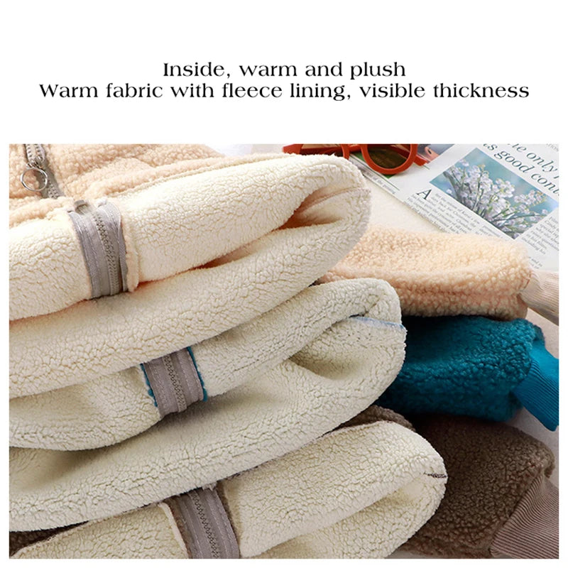 Children Plush Jacket Winter Baby Clothes Windproof Warm Thicken Velvet Kids Coat Boy Girl Toddler Lamb Fleece Turtleneck Tops