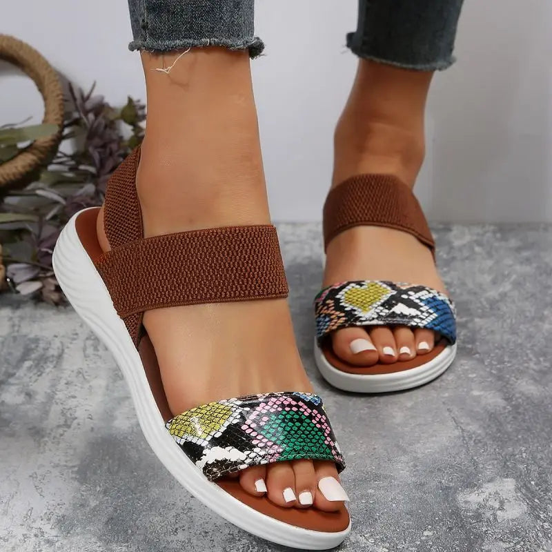 Snakeskin Print Wedge Sandals for Women Summer 2025 Fashion Non Slip Beach Shoes Woman Lightweight Causal Sports Sandalias Mujer