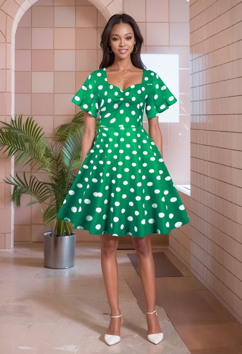 European Station Polka Dot Slimming Dress Casual Short Sleeve