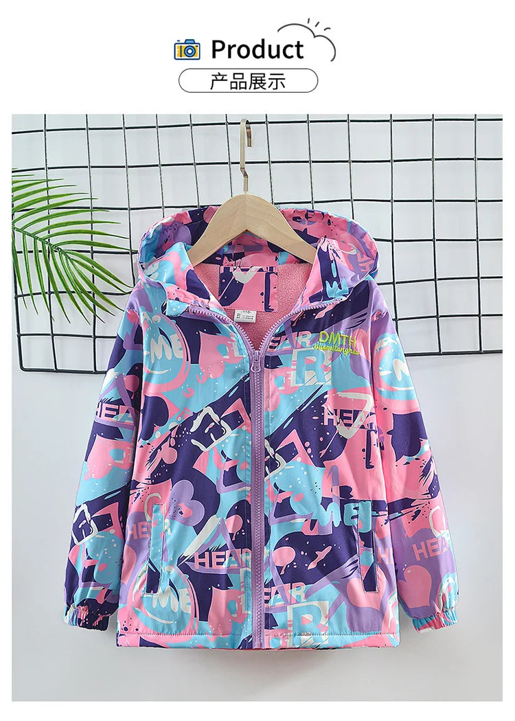 Jackets Girls tops Autumn and winter fleece jackets Windproof waterproof ski suits Hooded trench coat