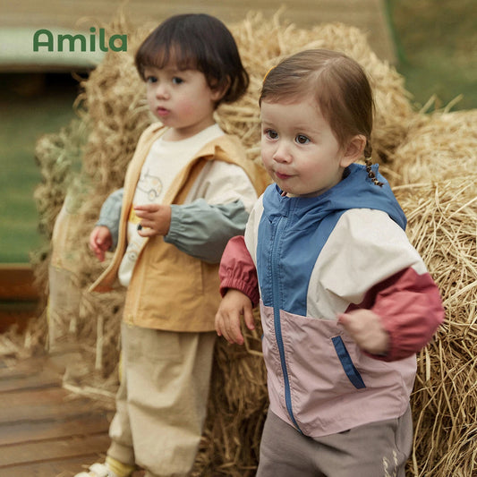 Amila, chaqueta para bebé, nueva moda de primavera, prendas de vestir con capucha informales de retales, ropa para niños pequeños y niñas, ropa bonita de marca para niños