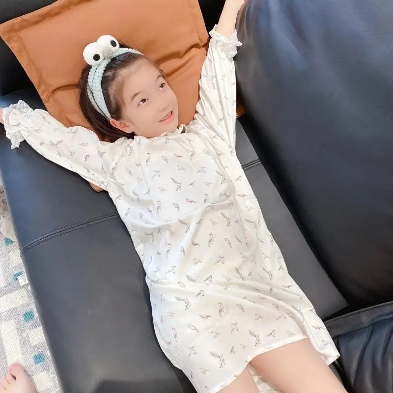 Pajamas Dress for Baby Girls Summer Children Floral Printed Soft Loose Night Dresses Princess Girl Nightgown Lady Sleepwear