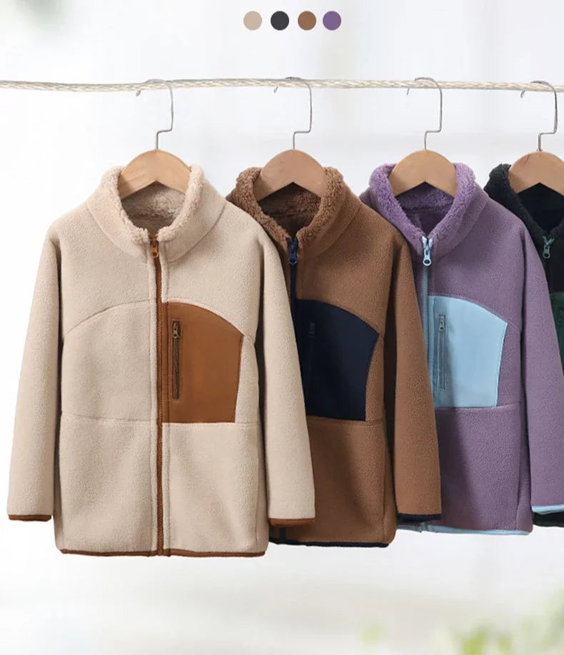 Children's Fall Winter Jacket Fleece Thick Teenage Boys Girls Outerwear Warm Windproof Soft Cozy Fur Coats for Kids 4-18 Years