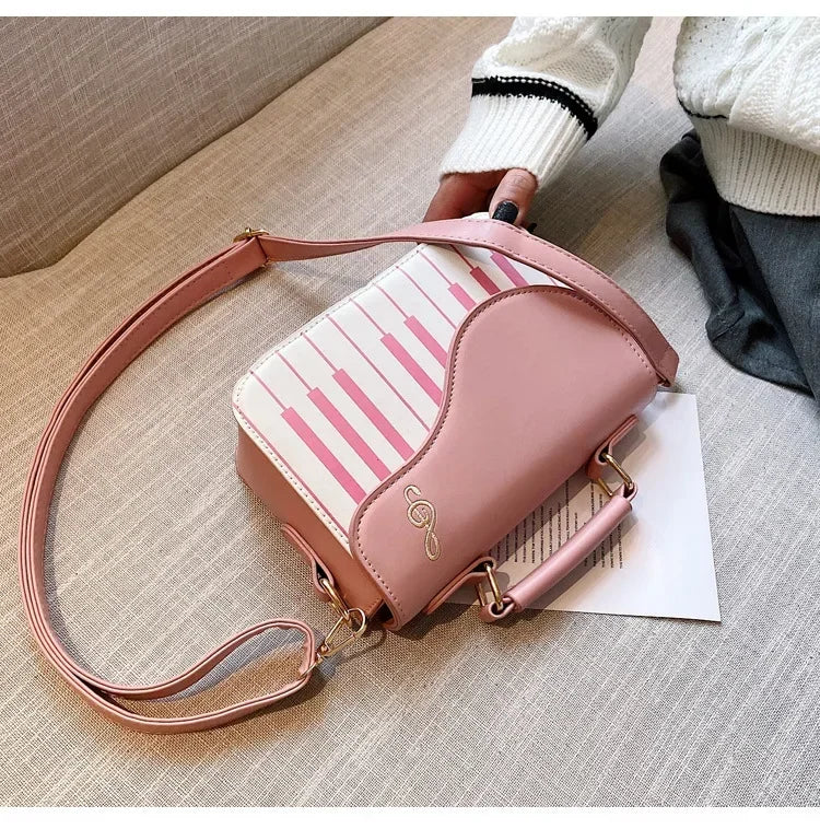 Piano Shape Flap Shoulder Bag Creative PU Leather Portable Handbag Detachable Strap Crossbody Novelty Bag