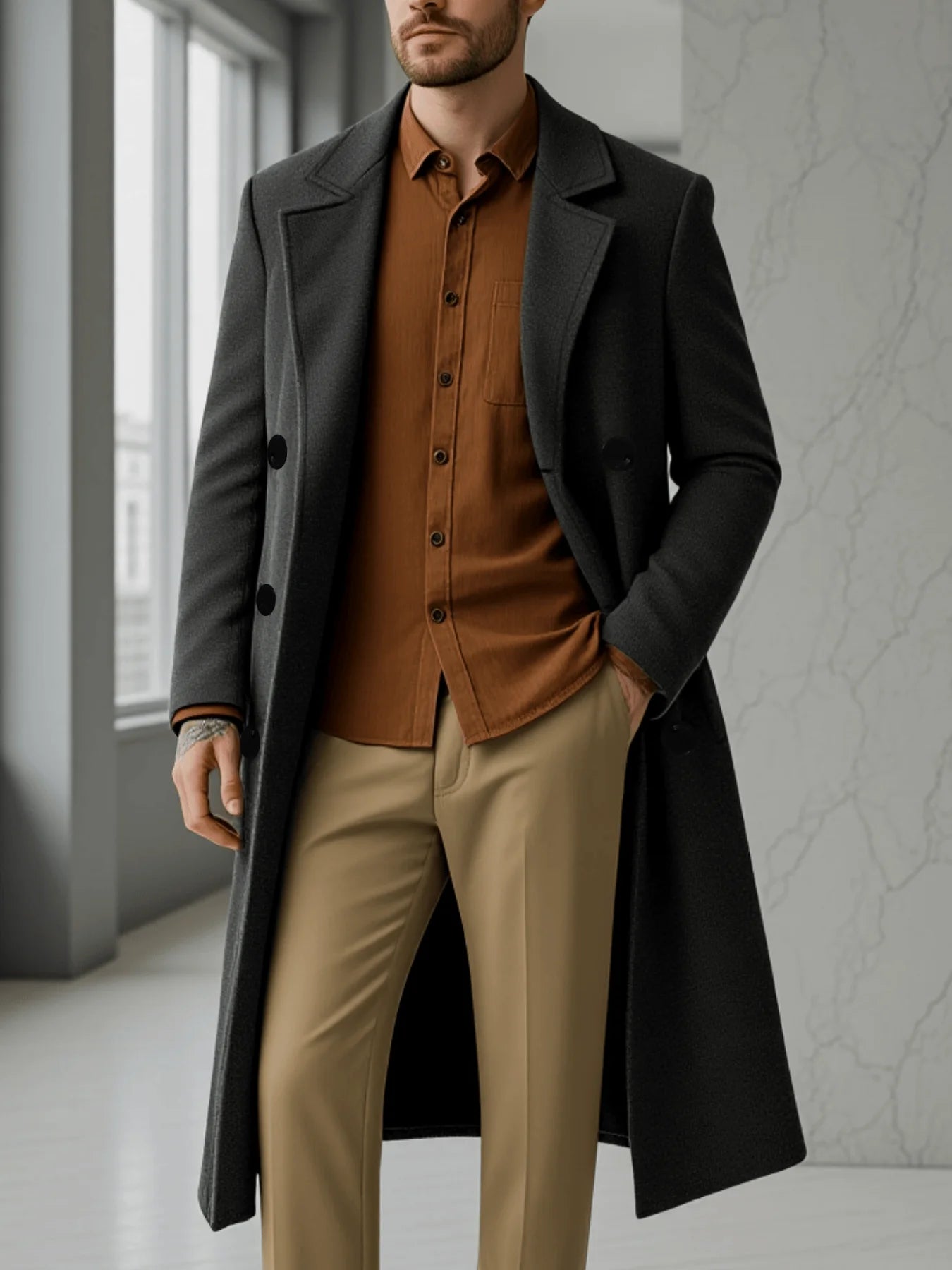 Men's Double Breasted Jacket Business Casual Gentleman Coat Fall Winter Thickened Warm Wool Blazer Formal Wear Outerwear Suit