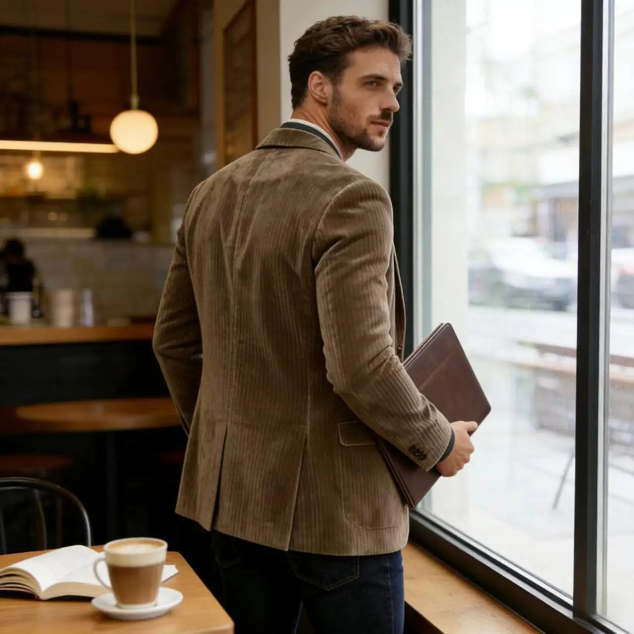 Men's Corduroy Blazer Jacket Casual Double-Sided Snow Cotton Slim Fit Notched Lapel Sport Coat for Business Daily Wear