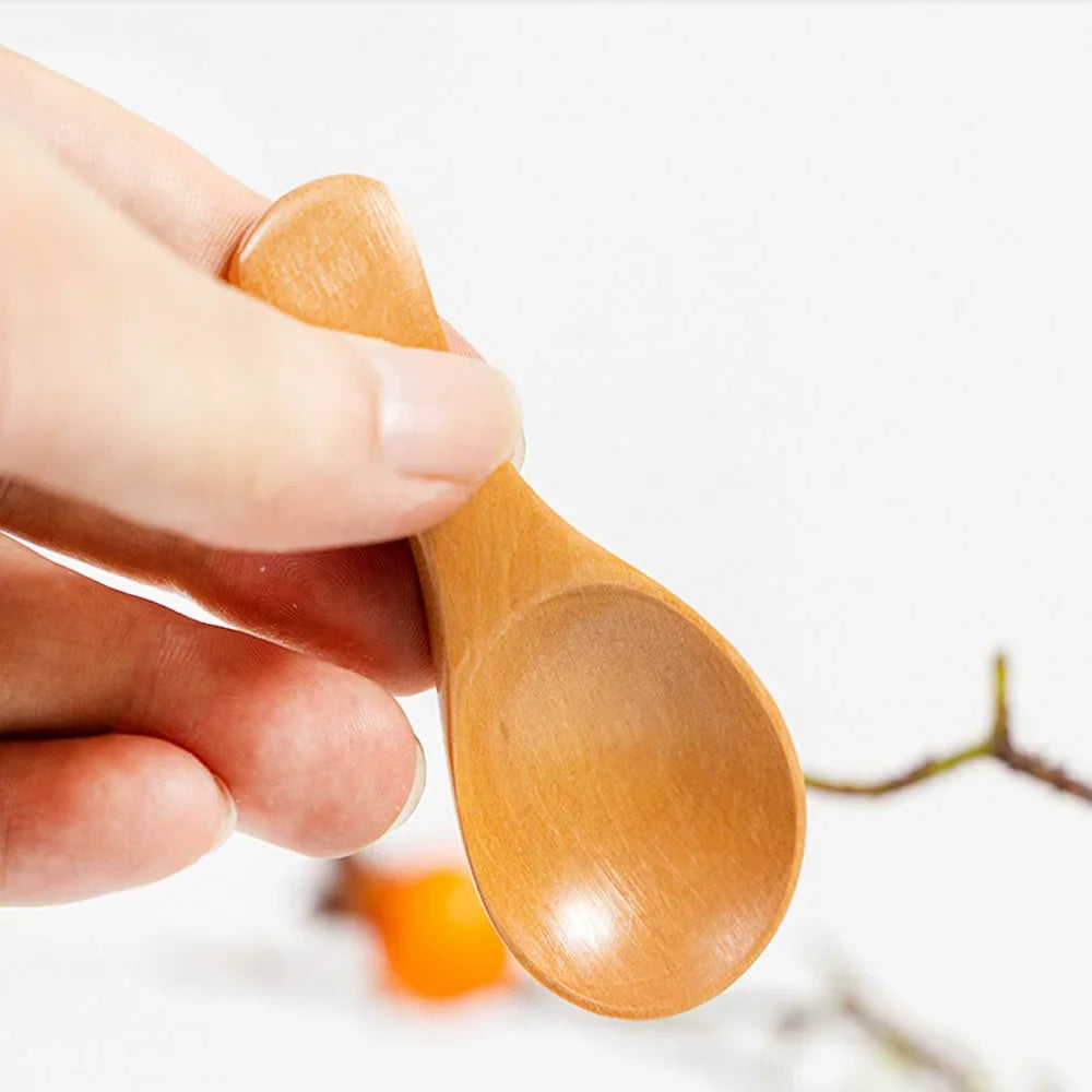 4Pcs Mini Wooden Spoons Small Kitchen Spice Condiment Spoon Sugar Tea Coffee Scoop Short Handle Wood Kids Spoon Kitchen Gadgets