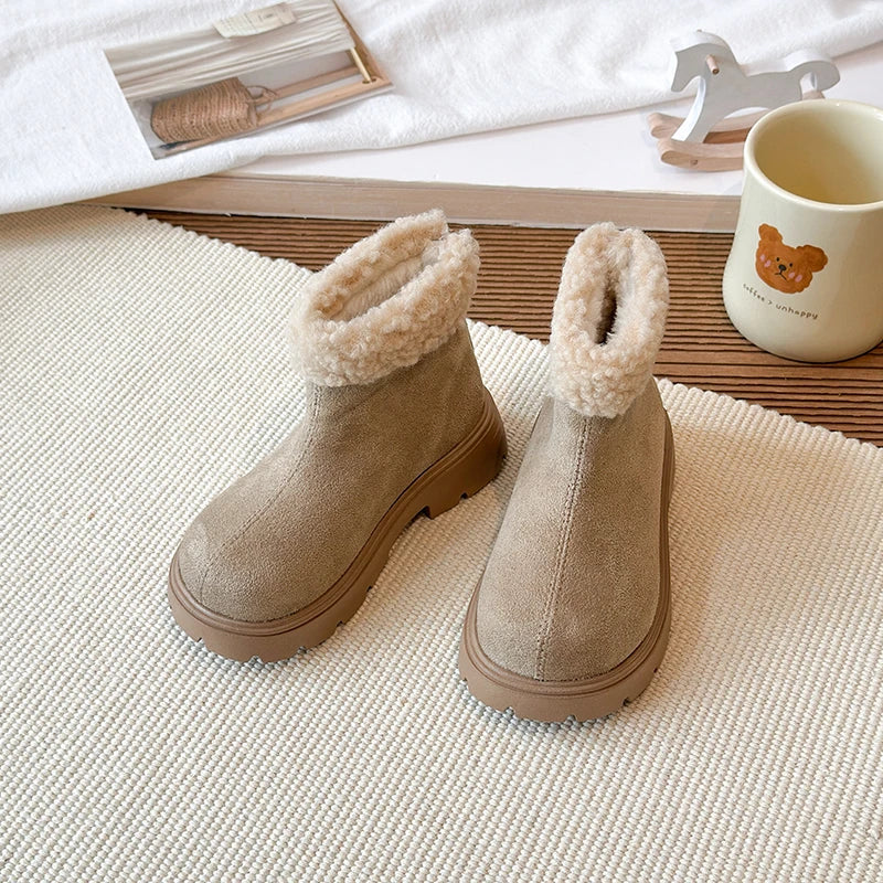 Children's Winter Boots 2025 New Girls Classic School Ankle Boots Outdoor Warm Plush Fashion Kids Simple Platform Cotton Boots
