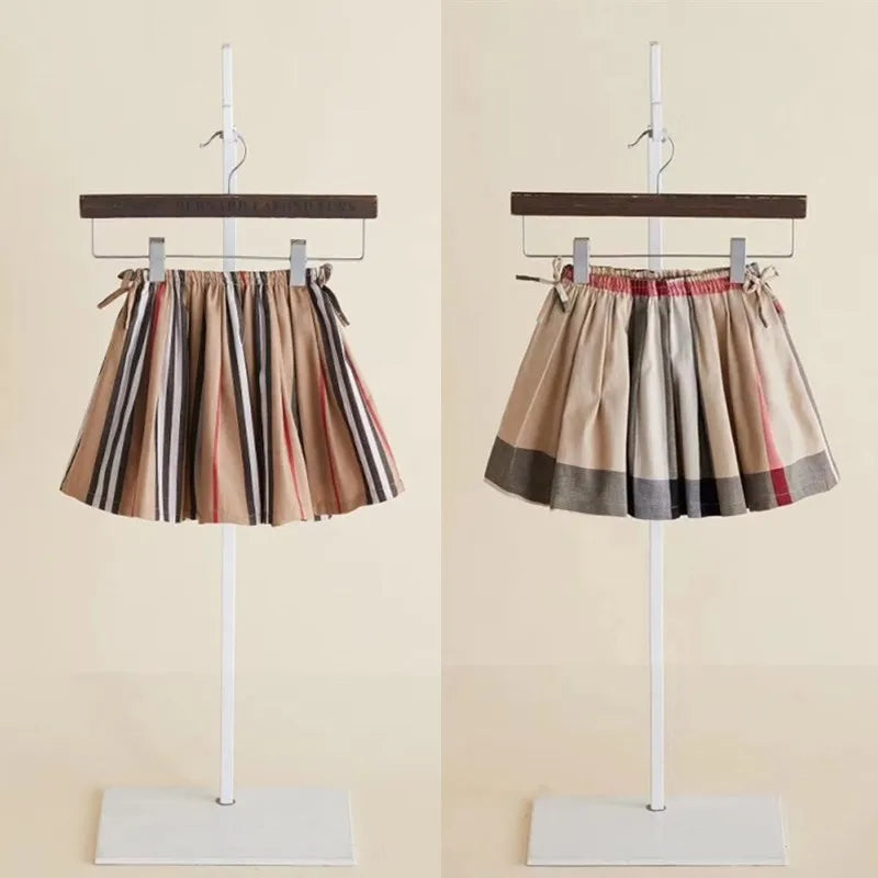 New Summer Hot Toddler Kids Khaki Skirt Baby Girls Striped Print Boutique Plaid Skirt Pleated Skirts