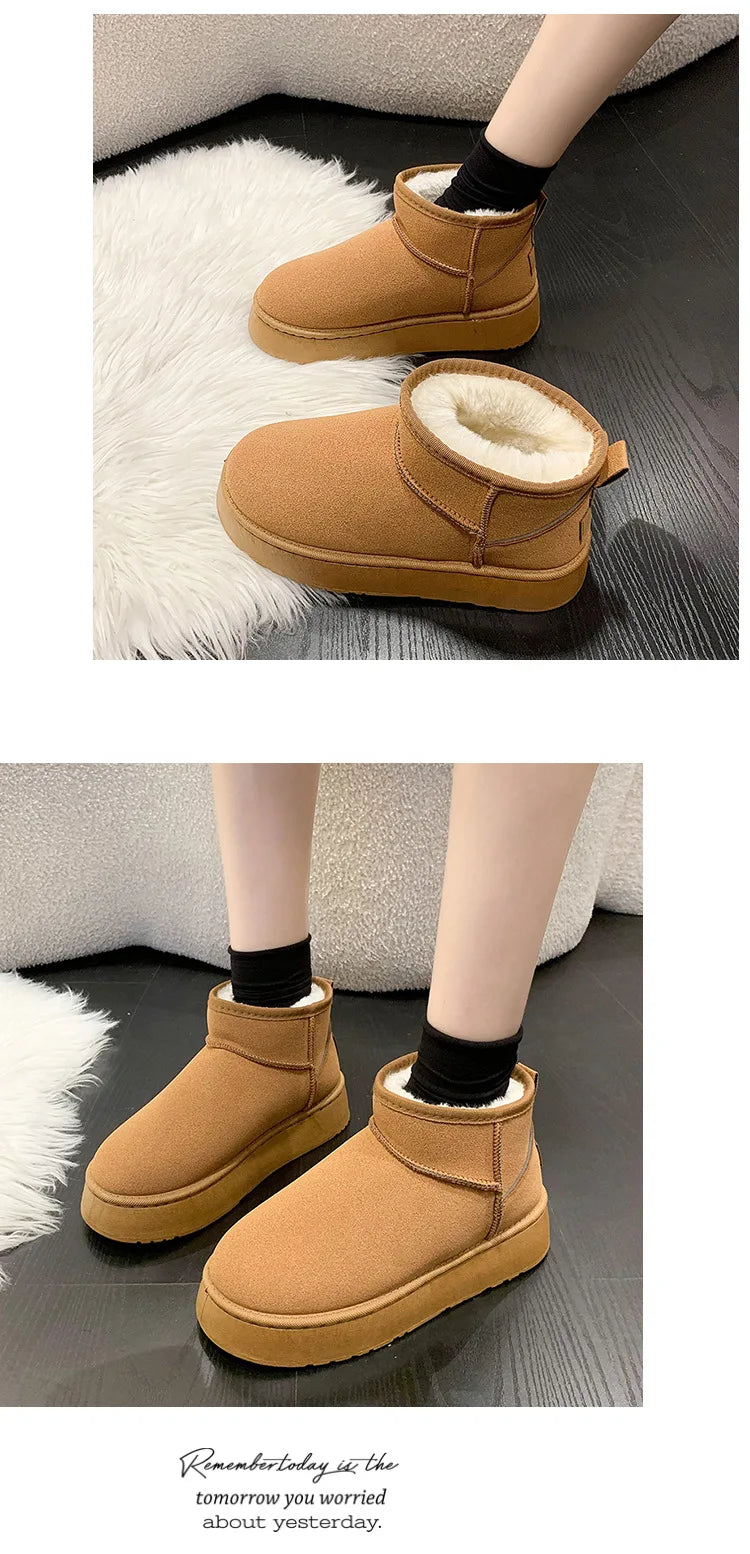 Winter Women Short Plush Warm Snow Boots Casual Shoes New Suede Fur Chelsea Ankle Boots Flats Platform Ladies Shoes Botas
