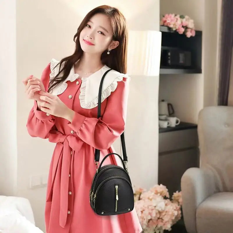 Women's Small Backpack, Light and Multifunctional, High Quality PU Handbag, One Shoulder Sling Student Handbag, Four Seasons