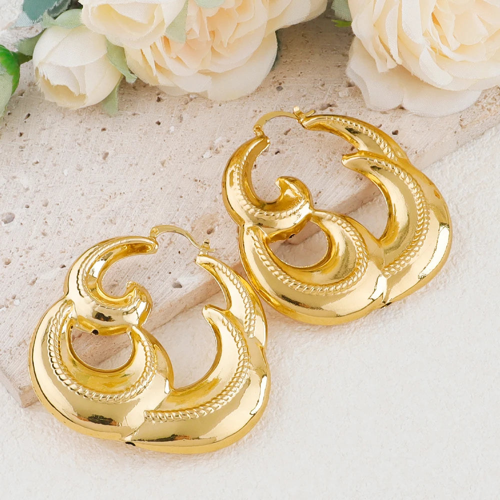 African Luxury 18K Gold Plated Earrings Dubai Hoop Earrings For Women Jewelry Sets Indian Nigerian Wedding Jewellery Party Gifts