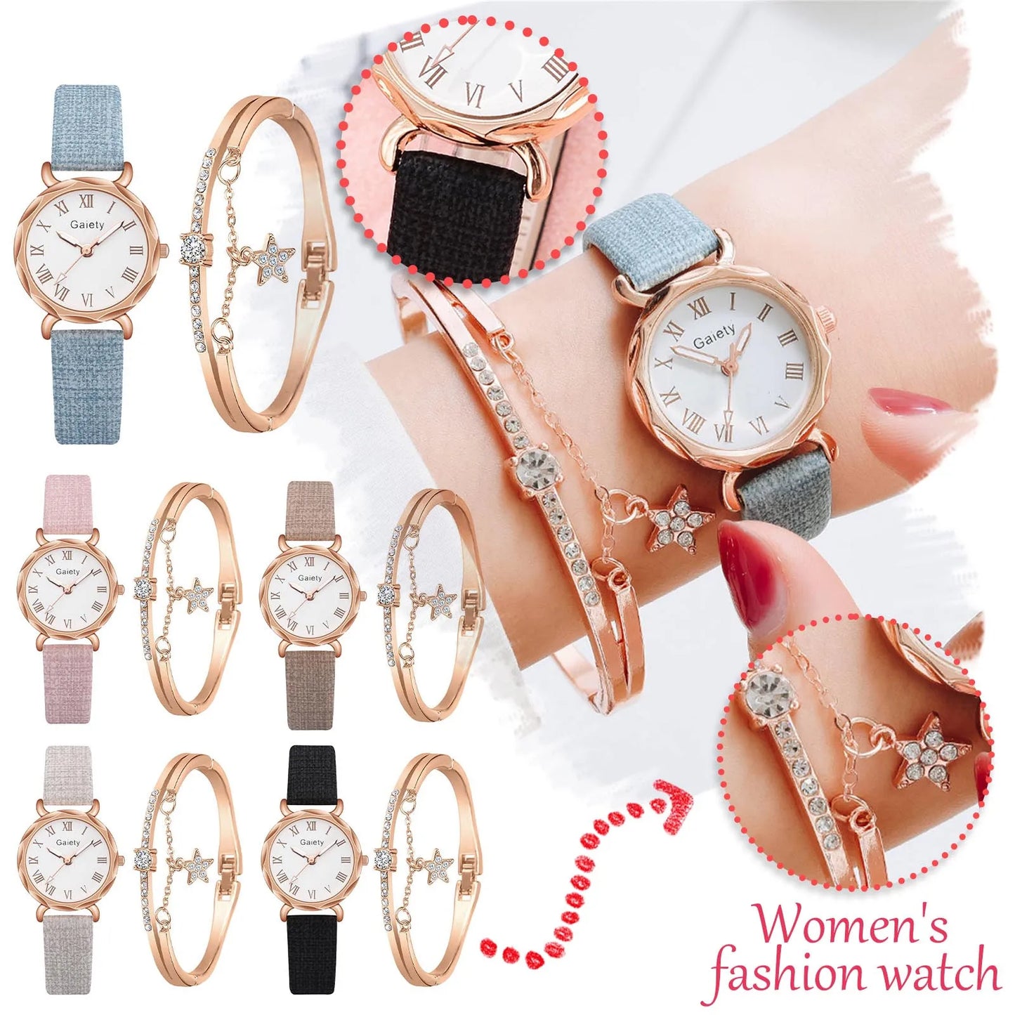 2pcs Set Luxury Women Bracelet Quartz Watches For Women Leather Watch Ladies Quartz Wristwatches Temperament Ladies Watch