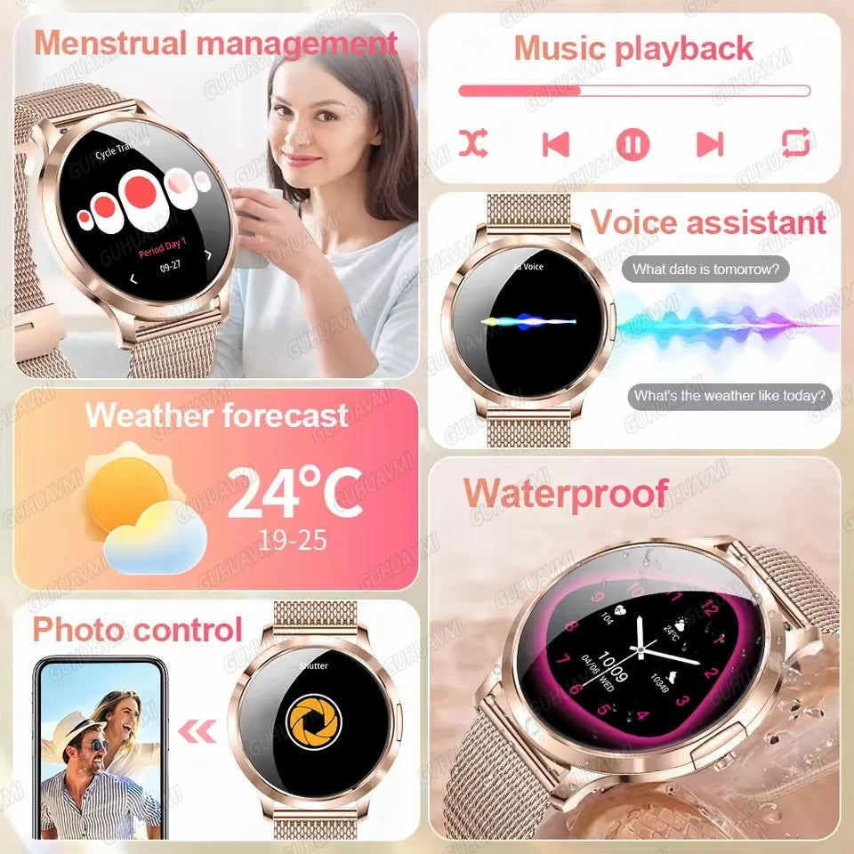 2026New Smart Watch 1.32”AMOLED Ultra-thin Display 100+Sports modes Blood Pressure Waterproof Bluetooth call Bracelet Women Gift