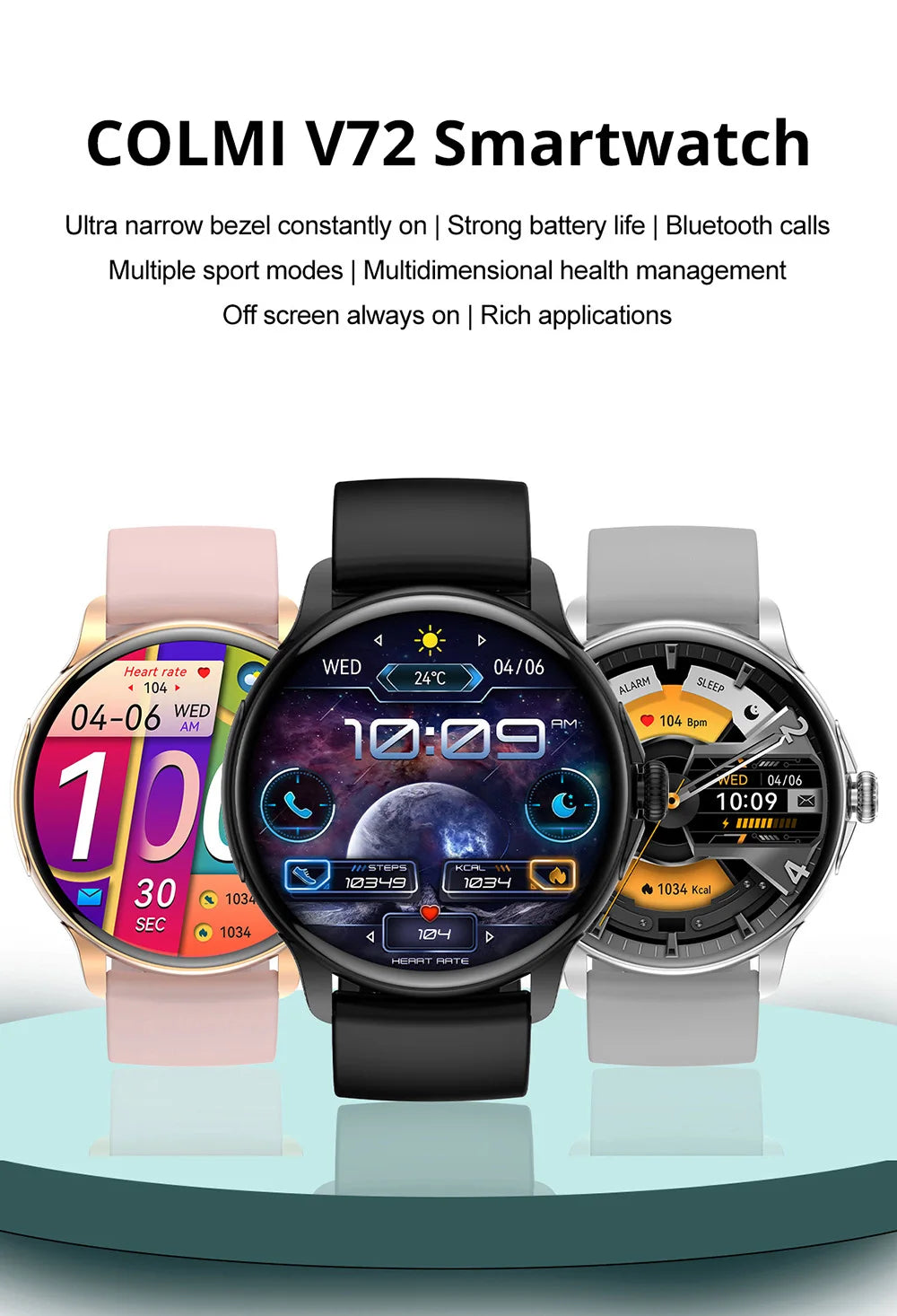 COLMI V72 Smart Watch Men 1.43'' AMOLED Display 100 Sports Modes 7 Day Battery Life Bluetooth Call Health Smartwatch Women