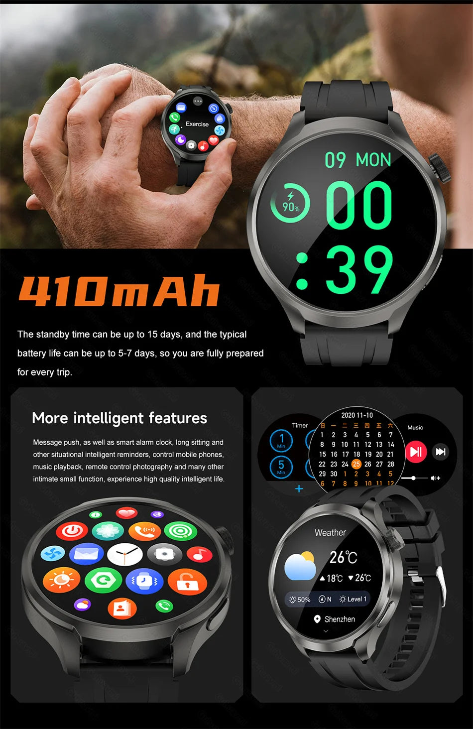 2024 New For HUAWEI Xiaomi Sports Smart Watches Men Call Watch 1.85 AMOLED Screen GPS Compass Altimeter Waterproof SmartWatch