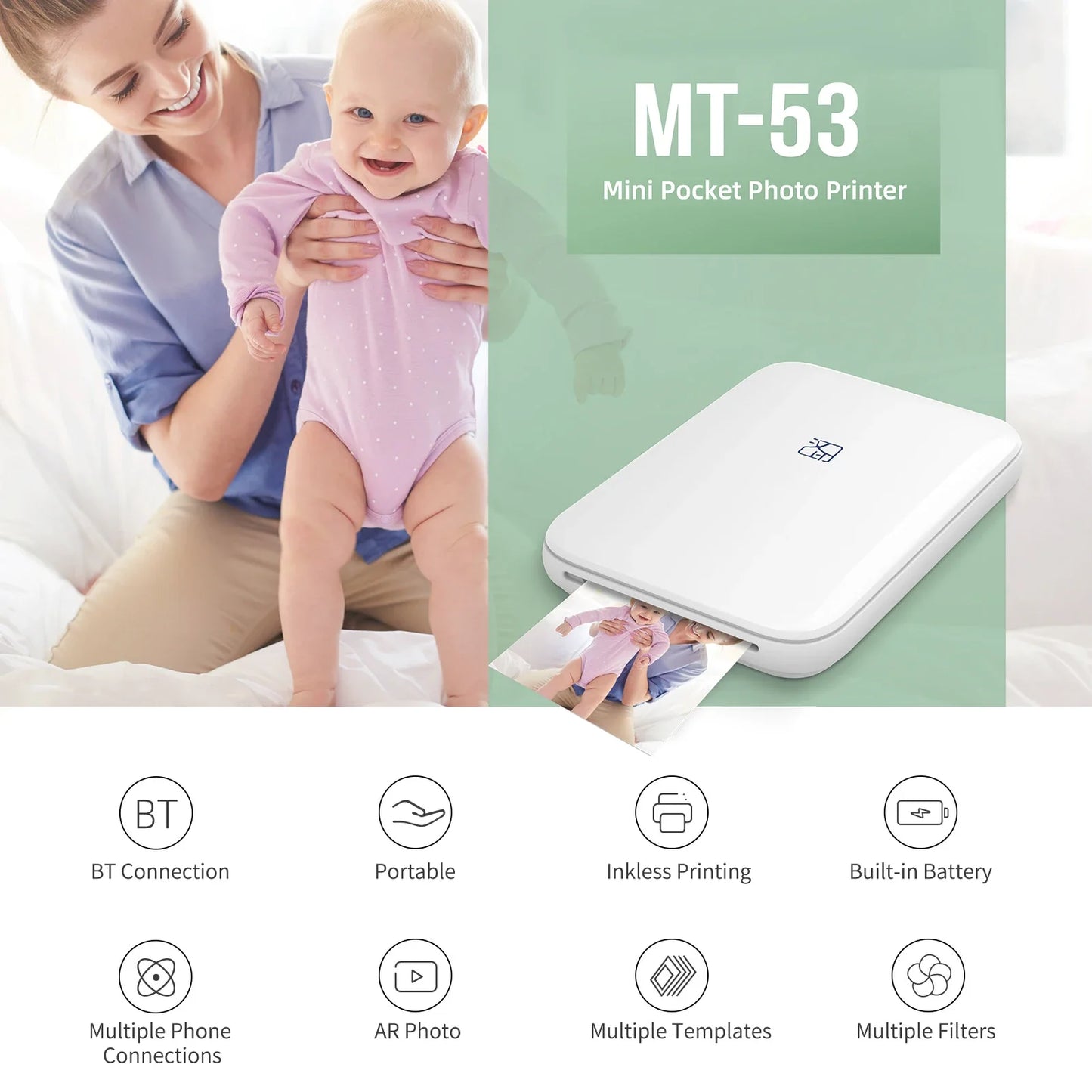 HPRT MT53 Photo Printer Bluetooth Portable Pocket Mini Instant Digital Zink Tech for Mobile Phone Thermal Sublimation Impresora