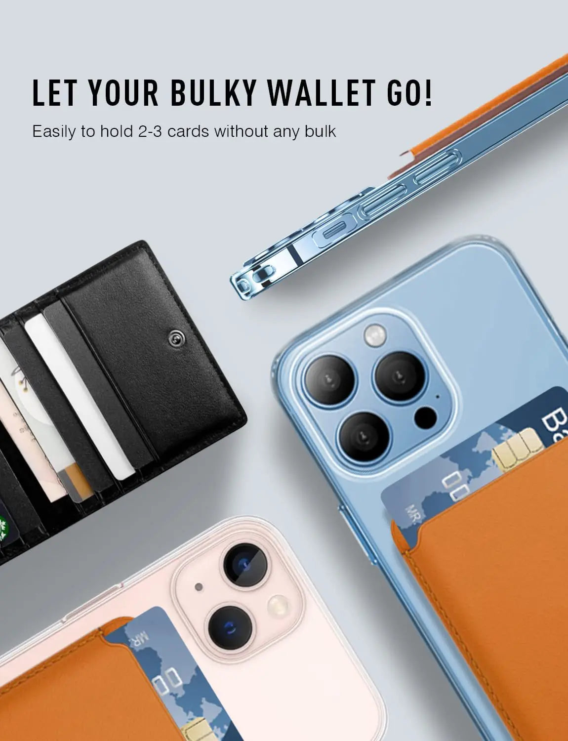Magnetic Leather Card Sleeve Card holder for Phone 17 16 15 14 13 12, Men & Women Adhesive Back Case, Portable Card Pocket Cover