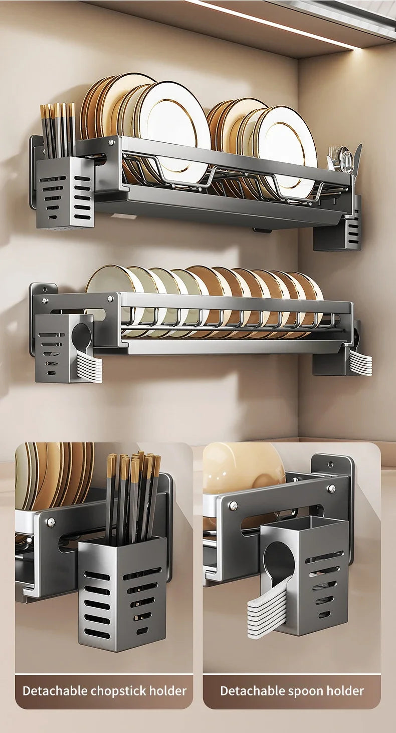 Floating Wall Drainer for Kitchen Dishes Multifunction Divider Spoon Kitchen Accessories Holder Organizers Storage Shelf Rack