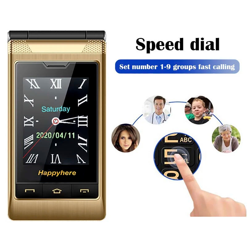 Happyhere F7 flip cell phones 2.8" screen  unlocked celular speed dial SOS FM radio senior Push-button cheap mobile phone