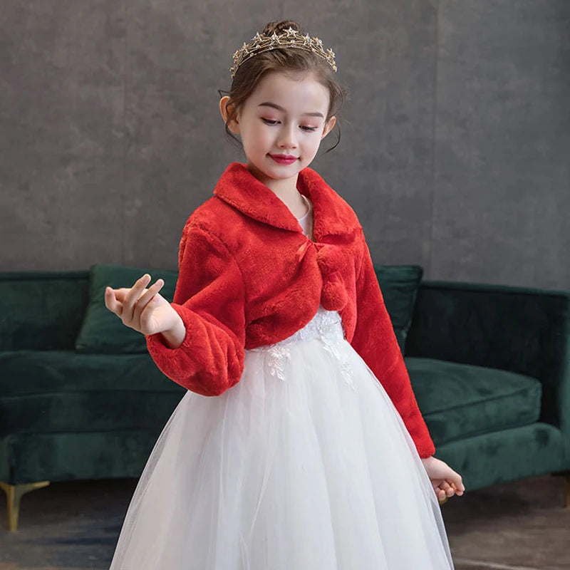 2-12 Years Autumn Girls Plush Jacket Keep Warm Little Princess Cloak Long Sleeve Shawl Christmas Birthday Party New Kids Clothes