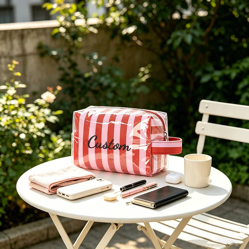 Customised Embroidery/Standard Style 2 Options, Striped Handbag, Makeup Storage Bag, Back-to-School Season, Gift!