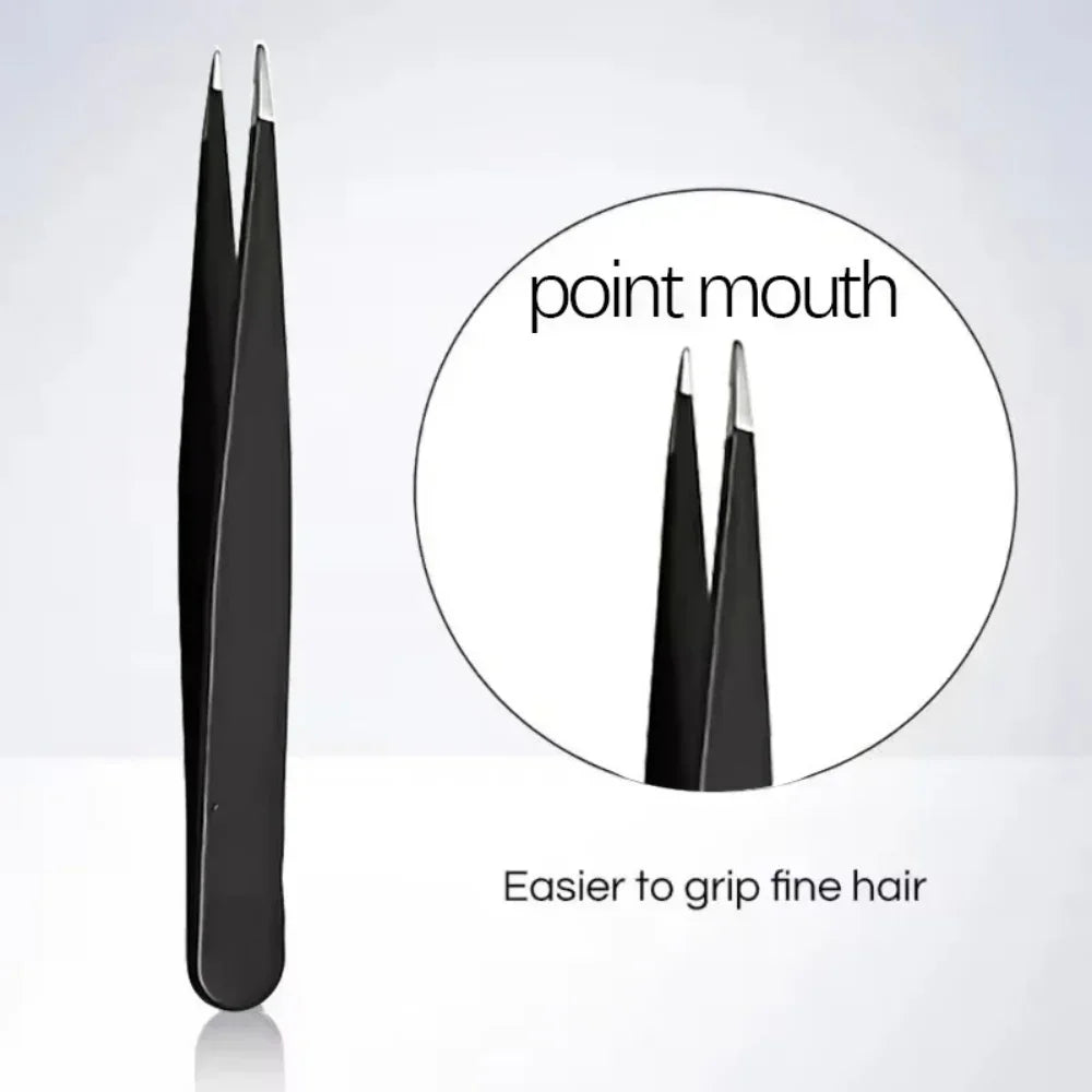 Stainless Steel Eyebrow Tweezers with Trimming Knife Slant Flat Tip Hair Remover Eyebrow Eyelash Beard Double Eyelid Makeup Gift