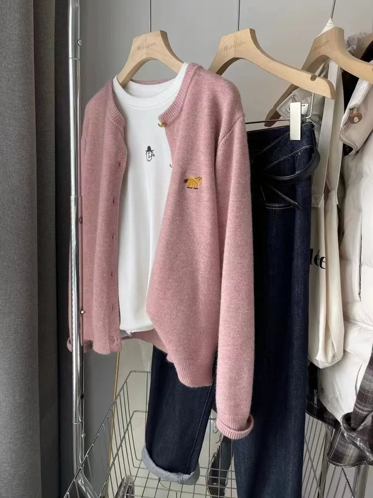 Long-sleeved Cashmere cardigan women sweater cashmere knitted  O-neck Cashmere cardigan sweater coat  Autumn and Winter