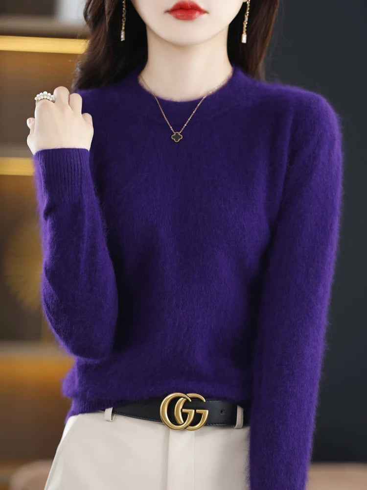 Winter Women Sweater 100% Mink Cashmere Half Turtleneck Knitted Pullovers Loose Soft Warm Female Long Sleeve Solid Jumper S-XXL
