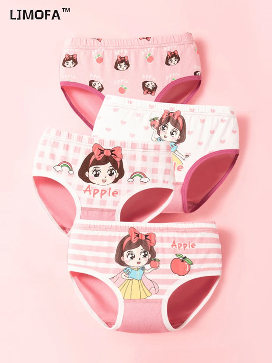 LJFOMA 4Pcs/Lot Baby Girls Briefs Cotton Underwear Children Cartoon Princess Cute Short Pants Breathable Toddler Underpants B310