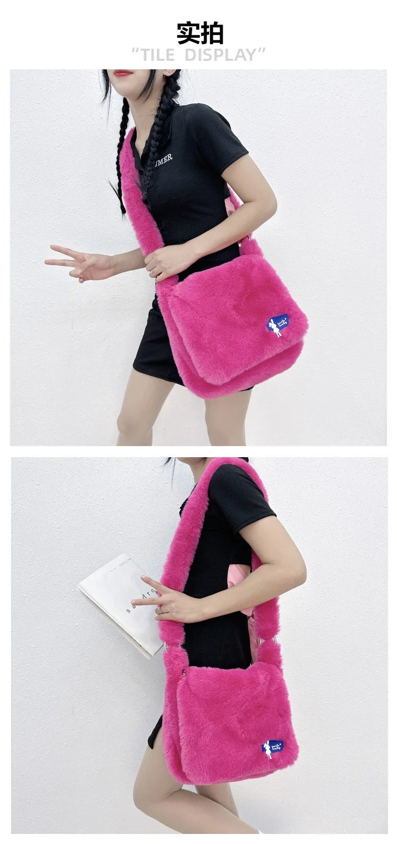 Ins Plush Women Messenger Bag Vintage Ladies Shoulder Crossbody Bags Large Capacity Students Girls Furry Tote Purse Handbags
