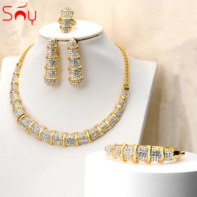 Sunny Jewelry Sets Italy Design Dubai Gold Color Bamboo Knots Shape Necklace Ring Bracelet Earrings Ladies Wedding Party Gift
