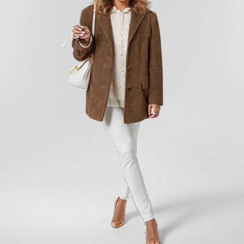 2026 Winter Women Elegant Jacket with Lapel Casual Single Breasted Pocket Long Sleeve Short Coat Street Overcoat Vintage Top