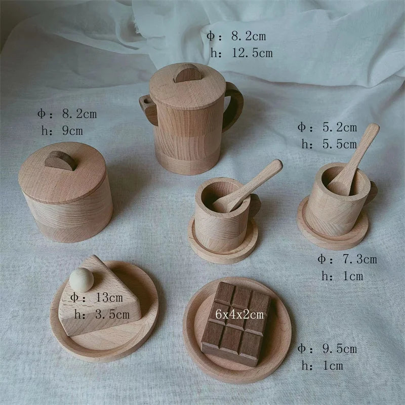 Kids Montessori Wood Toys Wooden Eggs Unpaint Sensory Kitchen Bowl Teapot Cups Toaster Baguette Early Learning Gift