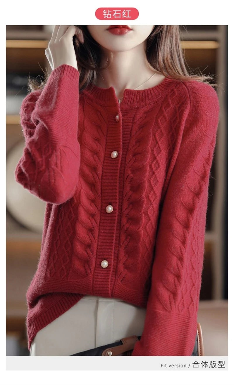 Cashmere Sweater Cardigan Women Single Breasted Long Sleeve Elegant Vintage Jumper Solid Wool Knitted Autumn Winter Outwear