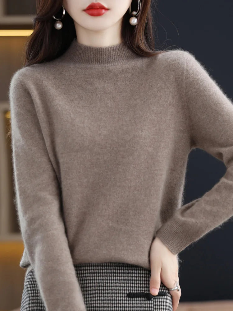 100% Merino Wool Cashmere Sweater Women Knitted Sweater Turtleneck Long Sleeve Pullovers Autumn Winter Clothing Warm Jumper Tops