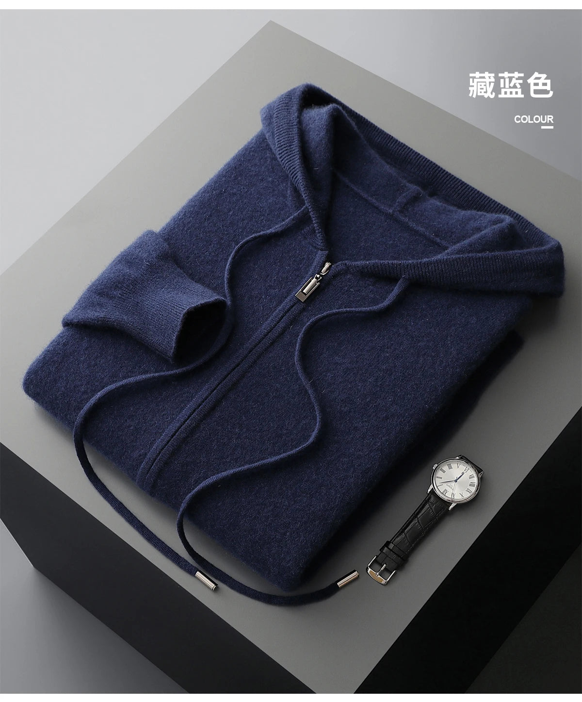 2025 New Men Knitted Plane Hooded Cardigan Cashmere Sweater Zipper Design Pocket Decoration High quality Thick Warmth Hoodie