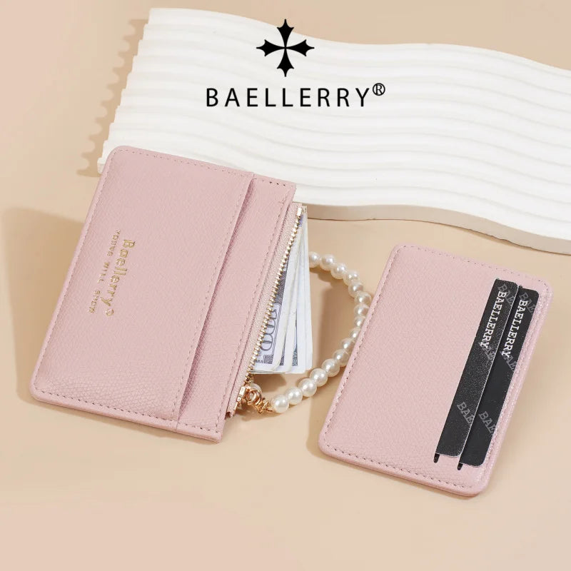 Fashionable Womens Card Case Ins Trend High Class Pearl PU Small Purse