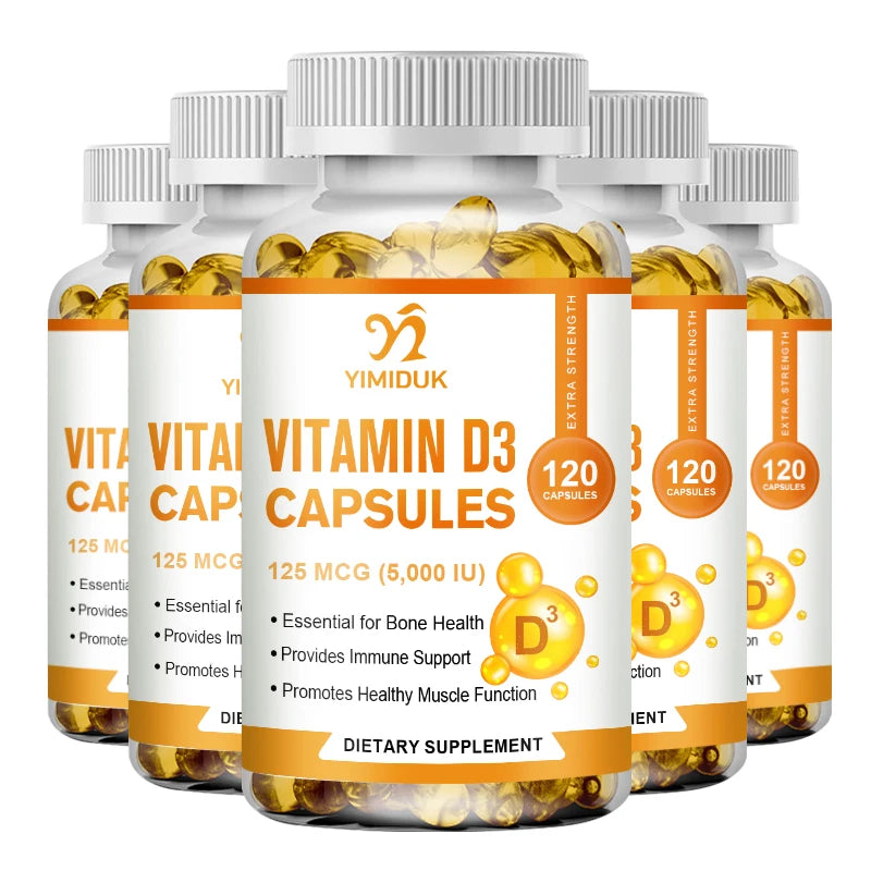 Vitamin D3 5000 IU 125 Mcg Vitamin D3 Capsules Healthy Muscle Function Helps Support Immune Health Strong Bones and Teeth