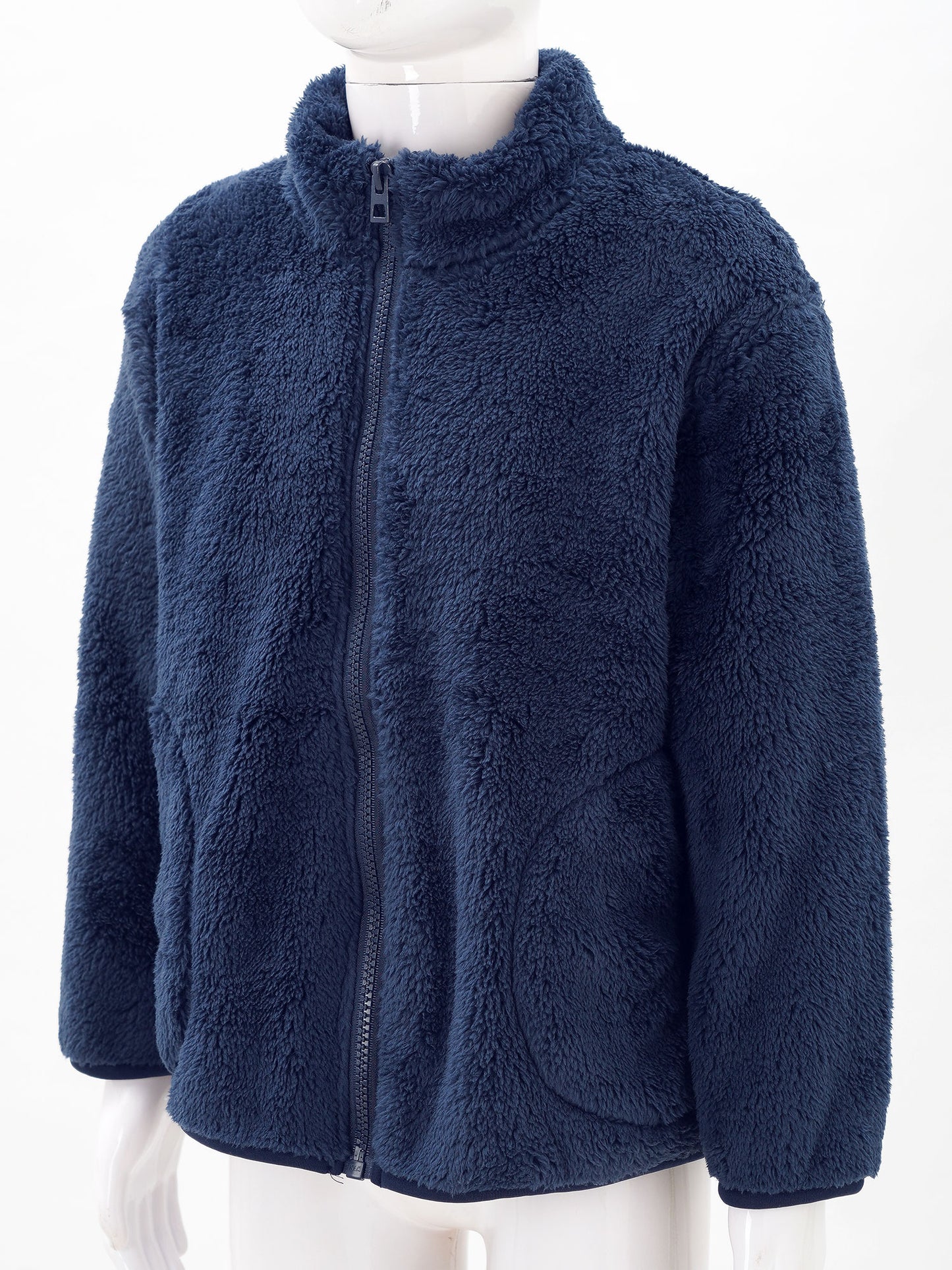 Girls Boys Warm Fleece Jacket Coat Full-Zip Turtleneck Tops with Pocket Fall Winter Outerwear for 2 Years-12 Years