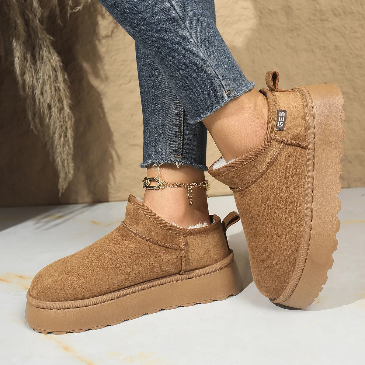 Snow Boots for Women 2026 Winter New Cashmere Warm Thick Soles Without Heel-covered Hair Half Slipper Cotton Shoes for Women