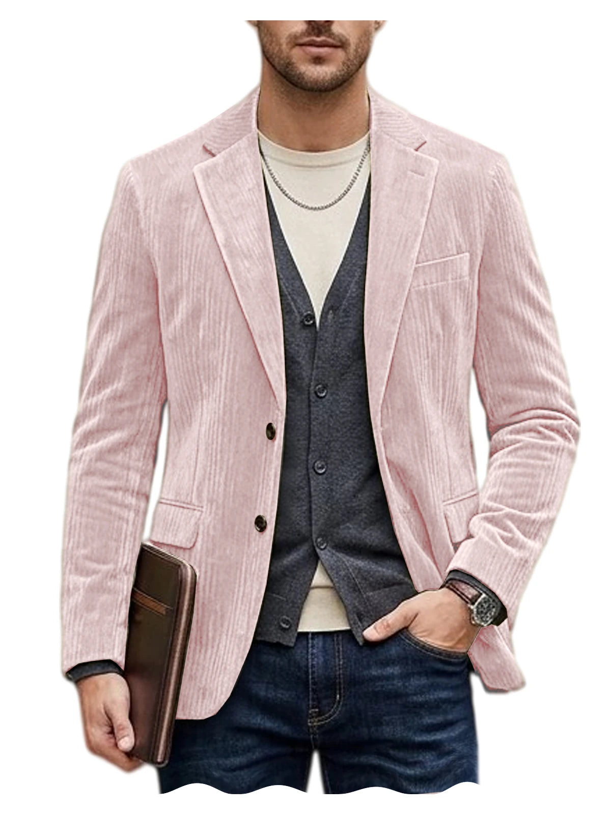 Men's Corduroy Blazer Jacket Casual Double-Sided Snow Cotton Slim Fit Notched Lapel Sport Coat for Business Daily Wear