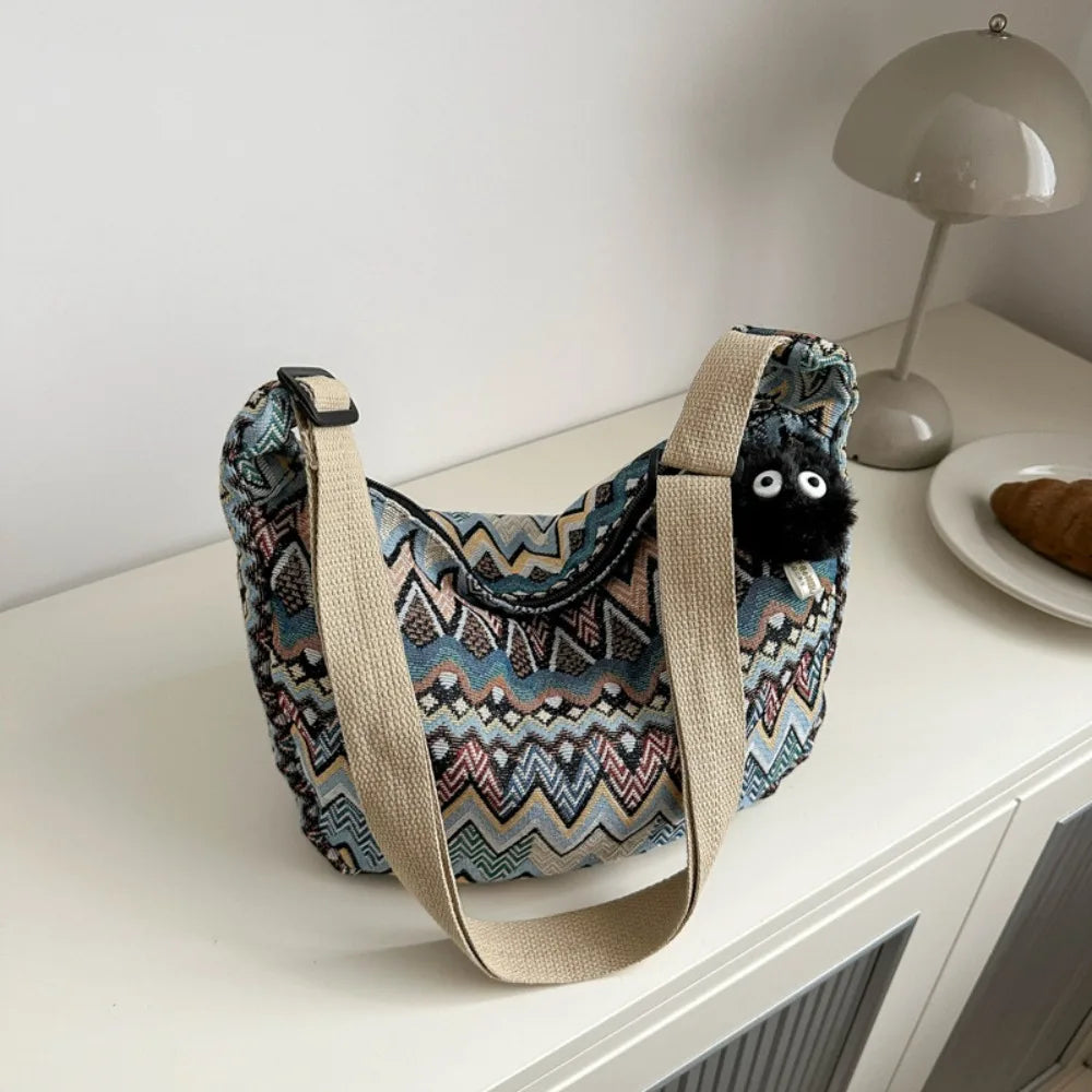 Thailand Ethnic Style Shoulder Bag Saddle Bag Large Capacity Messenger Bag Dumpling Bag Casual Commuting Bag Tote Bag