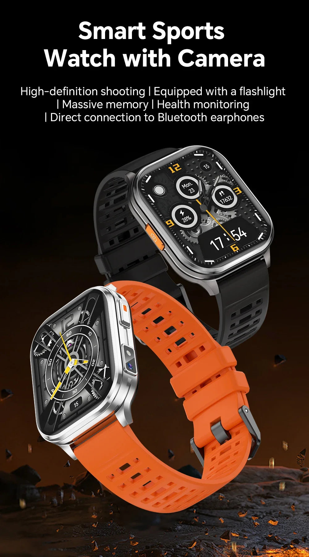 New Smart Watch 2.01" 30W Camera LED Torch 256MB Memory 670mAh Waterproof Health Monitoring 100+ Sports Mode BT Call Smart Watch